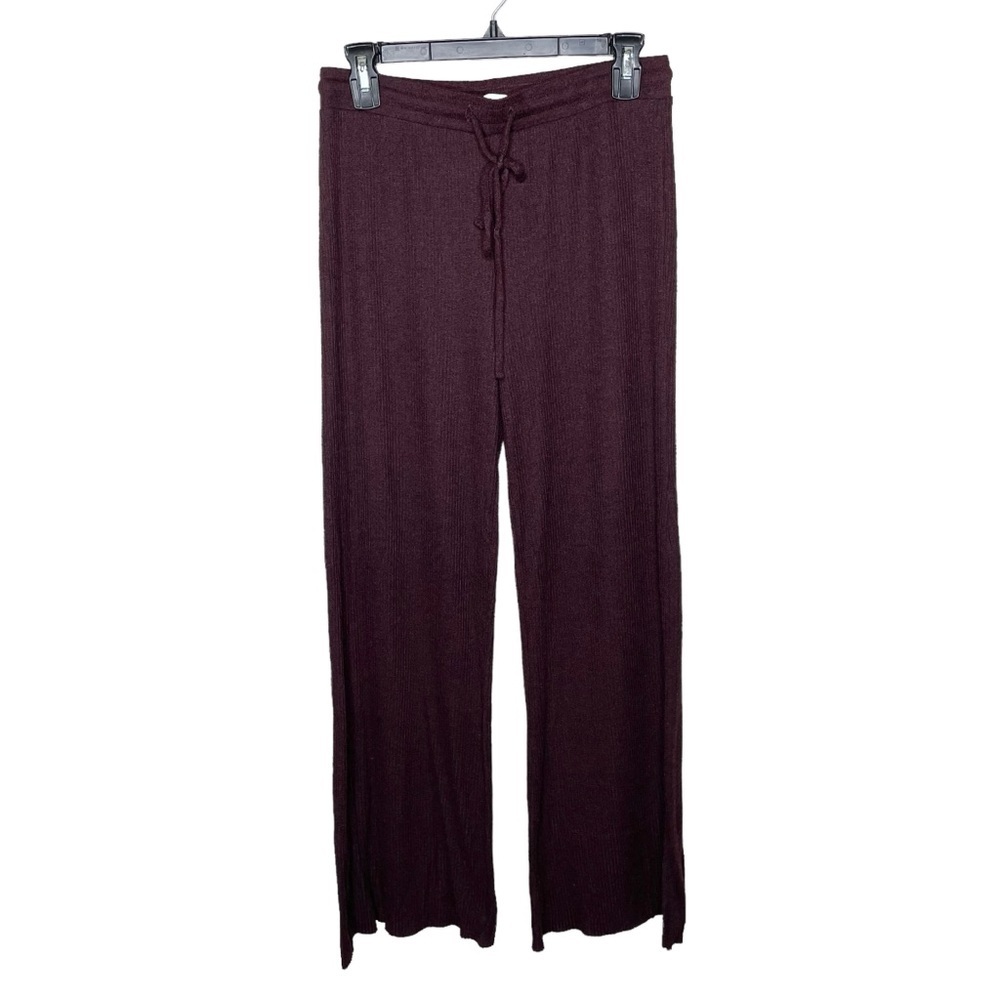Nation LTD Wide Leg Ribbed Knit Lounge Pants Maroon Medium - Picture 4 of 10